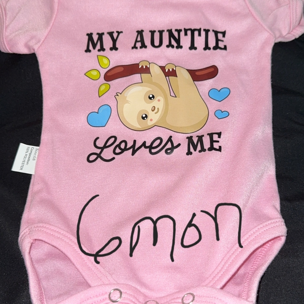 Pink Sloth Print Baby Onesie. New W/o Tags